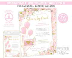 Floral Baby Shower by Mail Invitation, Editable Template (Digital Download)