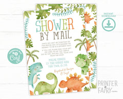 Baby Shower by Mail Dinosaur Invitation EDITABLE Template, Instant Download