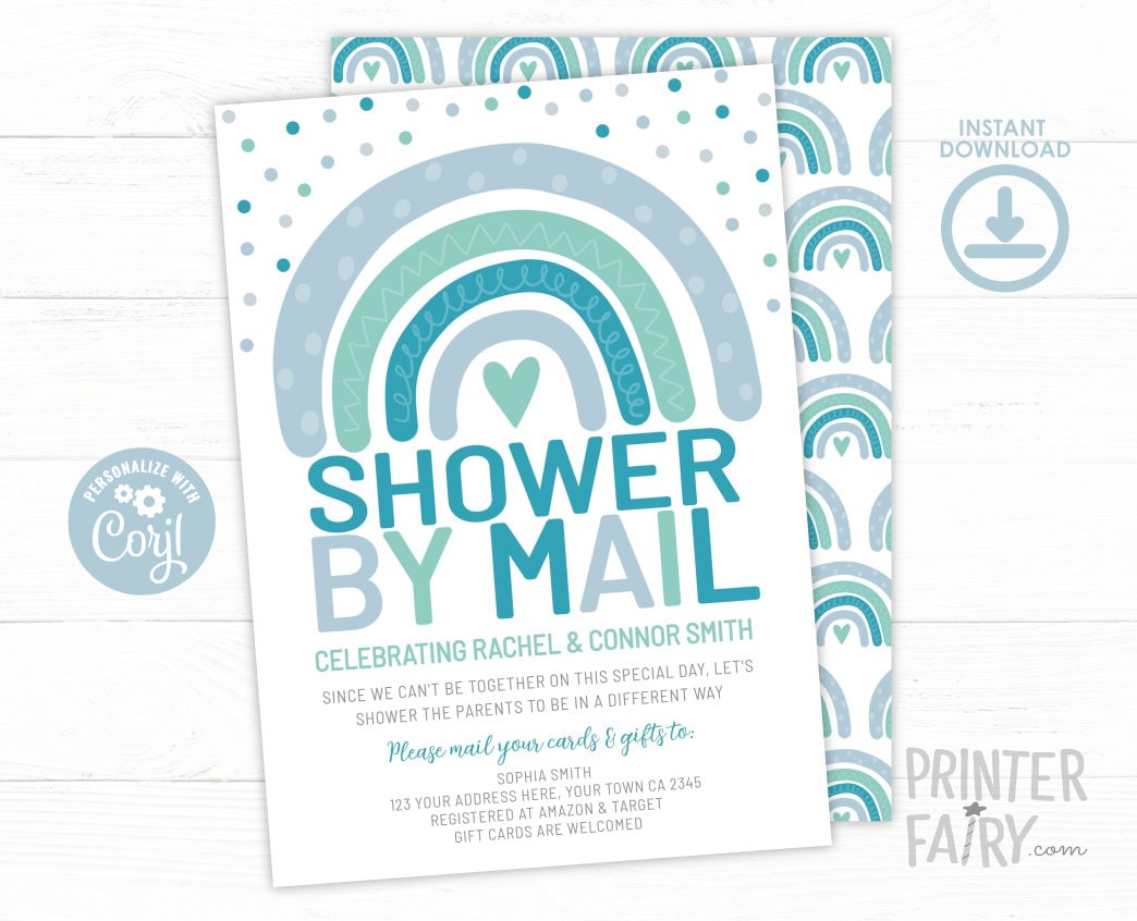 Rainbow Baby Shower by Mail Invitation, Editable Template (Digital Download)