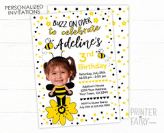 Bee Birthday Party Invitation Personalized with your Photo and Details (Digital or Printable)