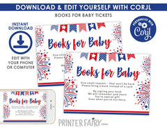4th of July Baby Shower Books for Baby Insert (Editable Digital Download)