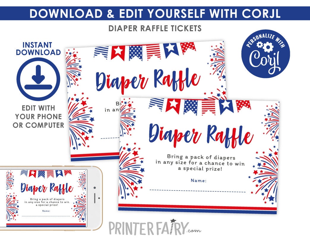 4th of July Baby Shower Diaper Raffle Tickets (Digital Download)