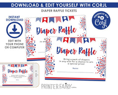 4th of July Baby Shower Diaper Raffle Tickets (Digital Download)