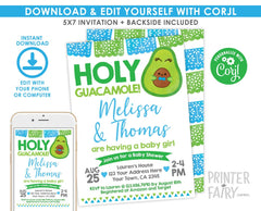 Holy Guacamole Baby Shower Invitation, Fiesta Theme (EDITABLE, INSTANT DOWNLOAD)