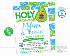 Holy Guacamole Baby Shower Invitation, Fiesta Theme (EDITABLE, INSTANT DOWNLOAD)