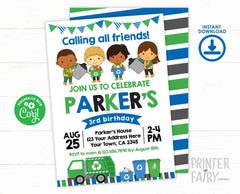 Editable Trash Truck Birthday Invitation (Instant Download)