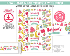 Tutti Frutti Water Bottle Label Editable Template, Fruit Birthday Party Decor (Instant Download)