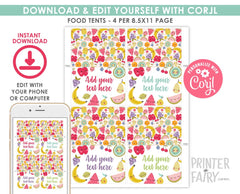 Tutti Frutti Food Tents, Editable Summer Birthday Party Signs (Digital Download)