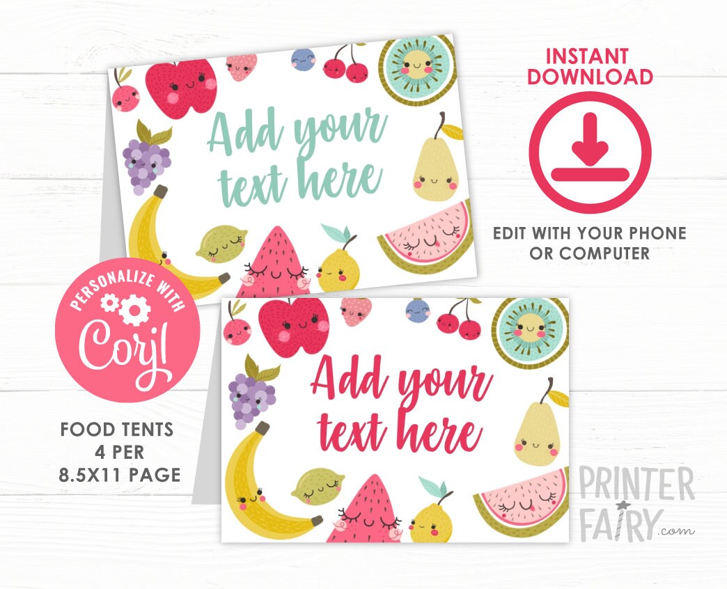 Tutti Frutti Food Tents, Editable Summer Birthday Party Signs (Digital Download)