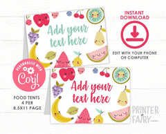 Tutti Frutti Food Tents, Editable Summer Birthday Party Signs (Digital Download)