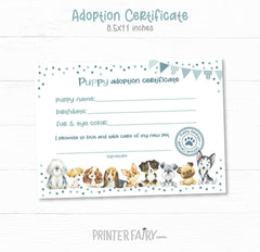Puppy Adoption Party Sign Certificate (Instant Download)