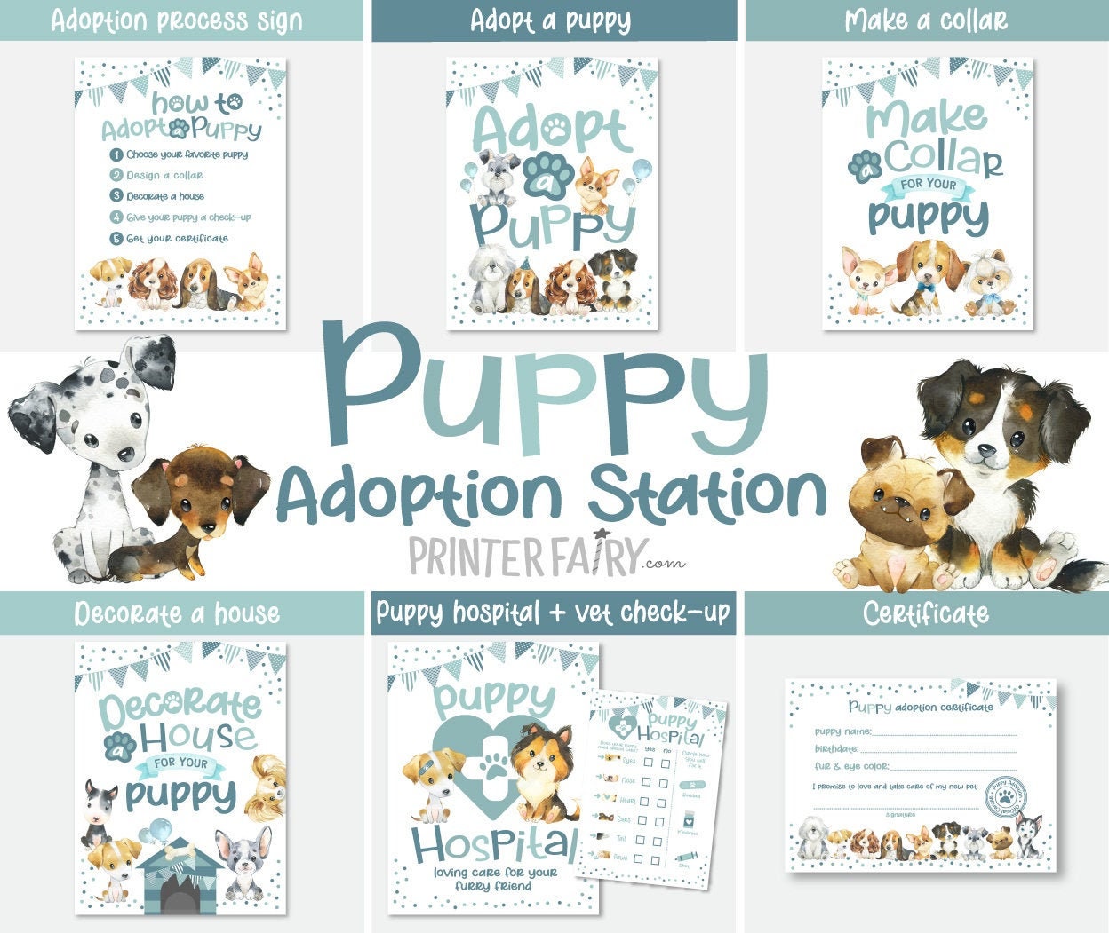Puppy Adoption Party Games, Dog Birthday Activity Signs (Instant Download)