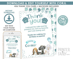 Puppy Thank You Cards, Dog Birthday Party Notes (Instant Download)