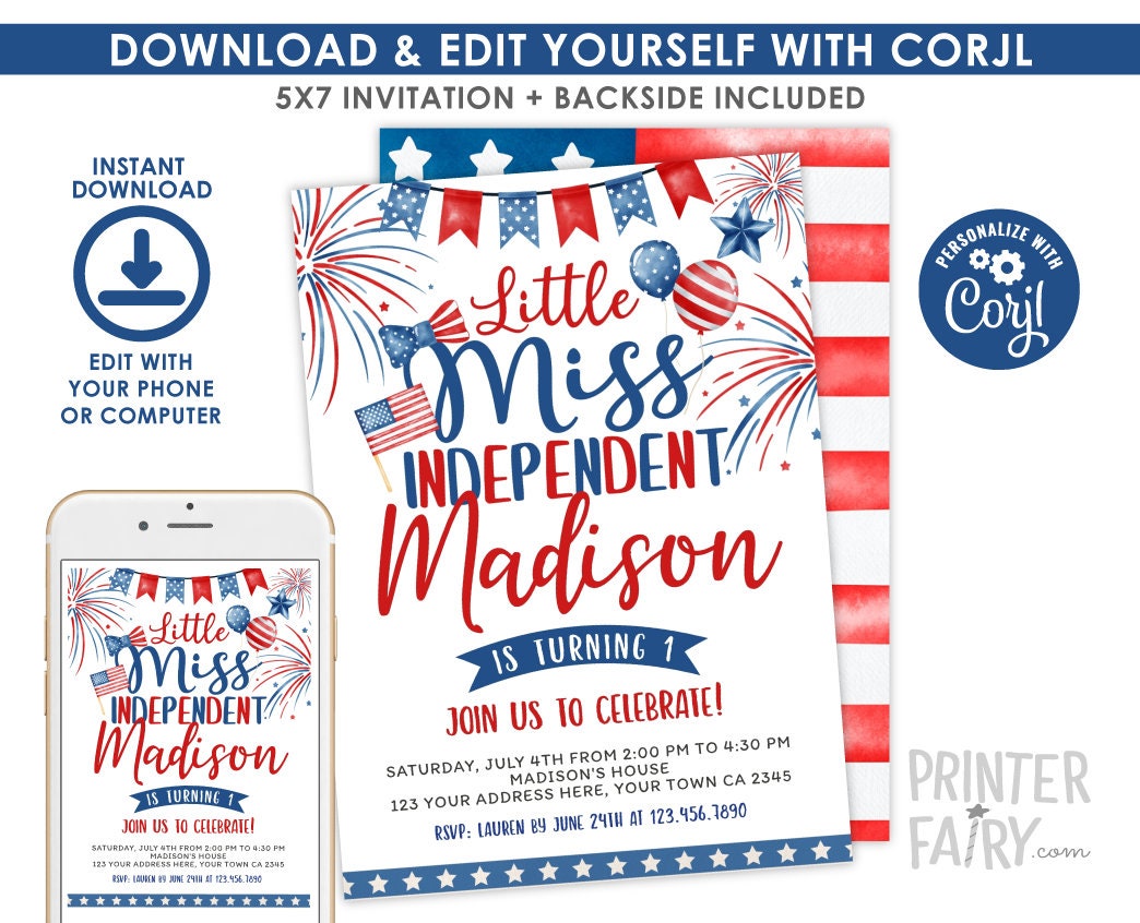 4th of July Birthday Invitation, Little Firecracker Invite (Digital Download)