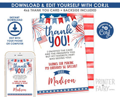 4th of July Thank You Card, Firecracker Party Invite (Instant Download)