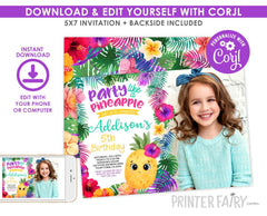 Pineapple Birthday Invitation, Editable Tropical Luau Party (Instant Download)