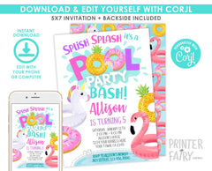 Pool Party Invitation EDITABLE Template for Any Age, INSTANT DOWNLOAD