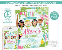 Luau Birthday Invitation, Tropical Beach Party, Editable (Digital Download)