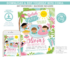 Flamingo Pool Party Invitation, Unicorn Float, Editable (Digital Download)