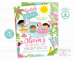 Flamingo Pool Party Invitation, Unicorn Float, Editable (Digital Download)