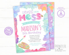 Art Birthday Invitation Editable Template, Painting Party, Digital INSTANT DOWNLOAD