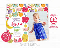 Tutti Frutti Birthday Invitation, Summer Party, Editable (Digital Download)