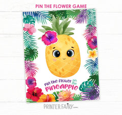 Pin the Flower on the Pineapple Game, Tropical Party (Digita Printable Instant Download)