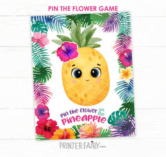 Pin the Flower on the Pineapple Game, Tropical Party (Digita Printable Instant Download)