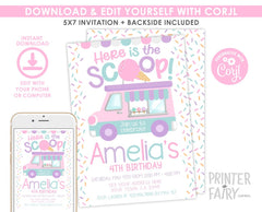Ice Cream Truck EDITABLE Invitation Template, INSTANT DOWNLOAD