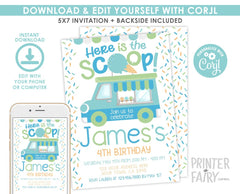 Ice Cream Truck Birthday Invitation, Editable Template (Instant Download)