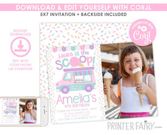 Ice Cream Truck Birthday Invitation, Editable Corjl Template (Digital Download)