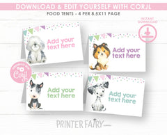 Puppy Pawty Food Tent Cards Editable Templates, Dog Birthday Party Decorations, Instant Download