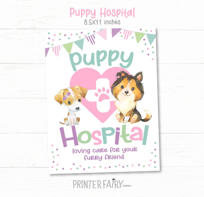 Puppy Party Pet Hospital Sign, Vet Check Up (Instant Download)