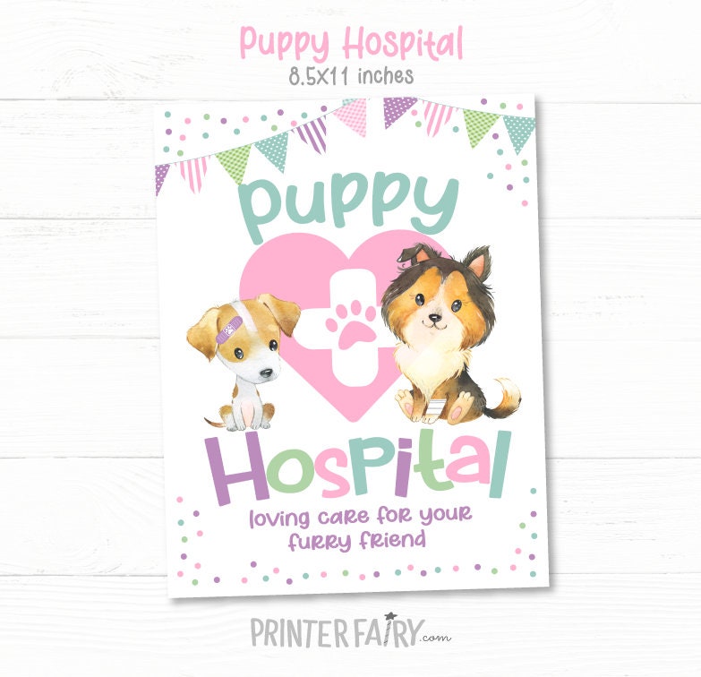 Puppy Party Pet Hospital Sign, Vet Check Up (Instant Download)