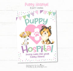 Puppy Party Pet Hospital Sign, Vet Check Up (Instant Download)