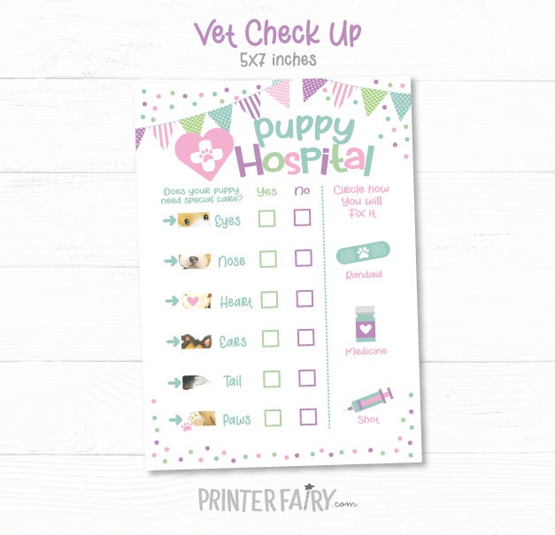 Puppy Party Pet Hospital Sign, Vet Check Up (Instant Download)