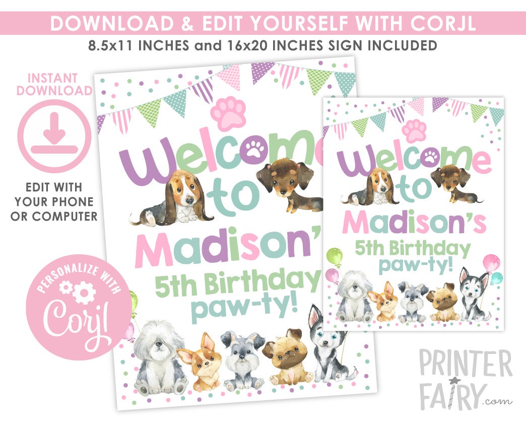 Puppy Welcome Sign, Dog Birthday Paw-ty Decor (Instant Download)
