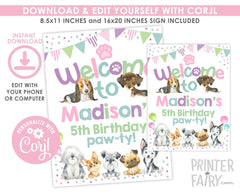 Puppy Welcome Sign, Dog Birthday Paw-ty Decor (Instant Download)