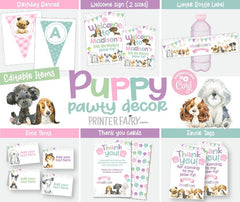 Puppy Birthday Party Decorations, Editable Dog Adoption Decor (Instant Download)