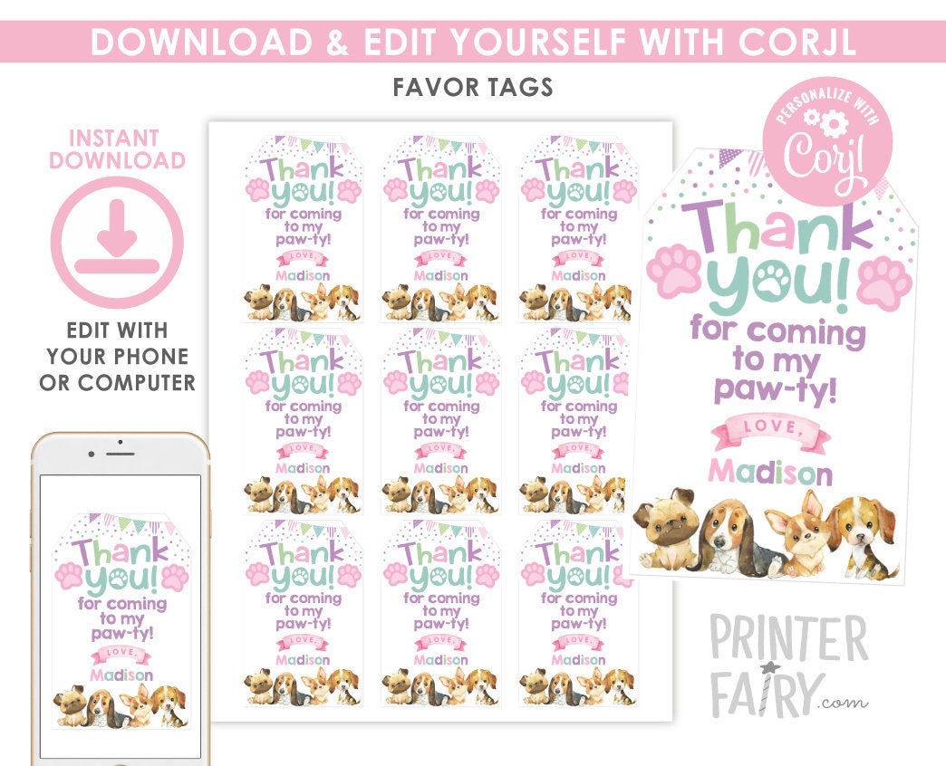 Puppy Birthday Party Decorations, Editable Dog Adoption Decor (Instant Download)