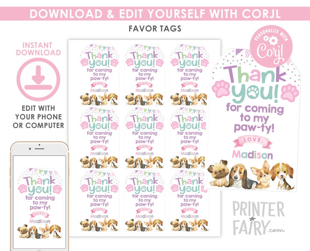 Puppy Birthday Party Decorations, Editable Dog Adoption Decor (Instant Download)
