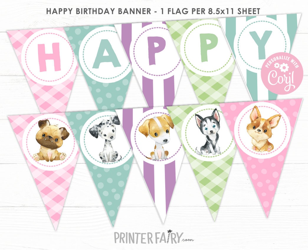 Puppy Birthday Party Decorations, Editable Dog Adoption Decor (Instant Download)