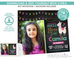 Llama Birthday Photo Invitation, Editable Alpaca Party (Instant Download)