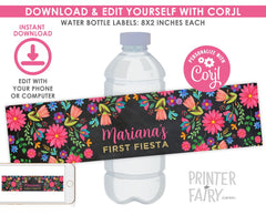 Fiesta Water Bottle Labels, Editable Cinco de Mayo Decorations (Digital Download)