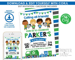 Editable Trash Truck Birthday Invitation (Instant Download)