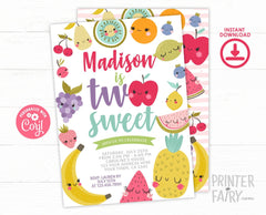 Tutti Frutti Birthday Invitation Editable Template for Any Age, Summer Party (Instant Download)