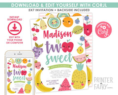 Tutti Frutti Birthday Invitation Editable Template for Any Age, Summer Party (Instant Download)