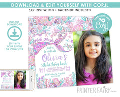 Editable Mermaid Birthday Invitation, Under the Sea Party (Digital Download)
