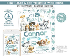 Puppy Birthday Pawty Invitation, Dog Pet Adoption (INSTANT DOWNLOAD)