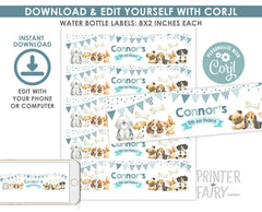 Puppy Birthday Water Bottle Labels, Dog Paw-ty Decorations (Instant Download)